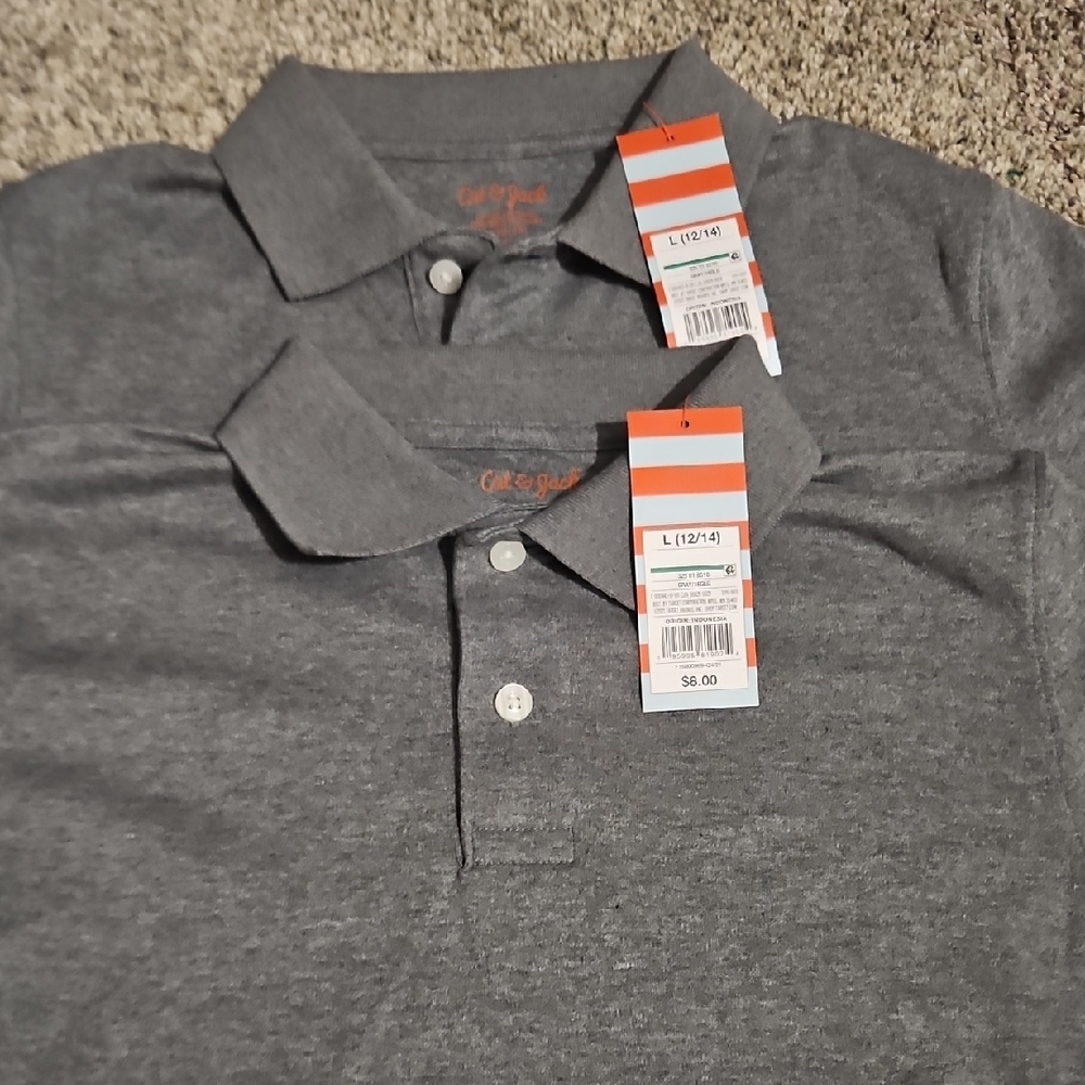 2 Boys Gray Cat & Jack School Uniform Polo Shirt